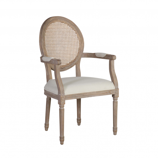 Gabrielle Carver Dining Chair with cream upholstery and rattan back