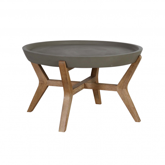 Block & Chisel round natural concrete coffee table with wooden legs