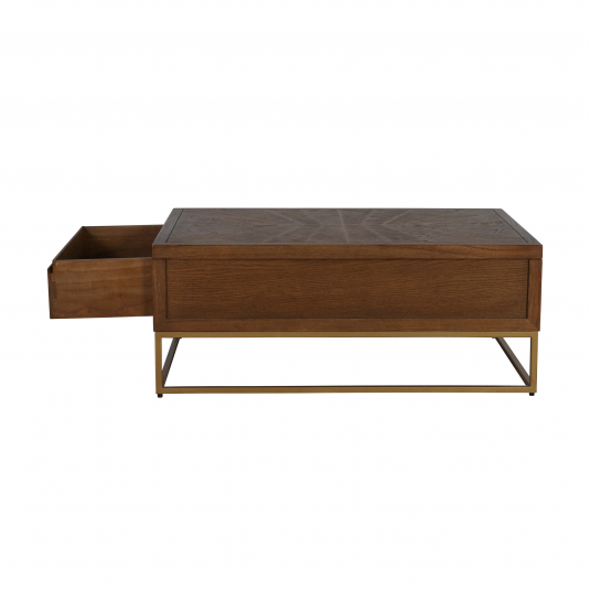 Oak coffee table on gold frame with storage