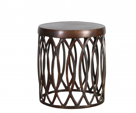 round metal side table with cut out detail