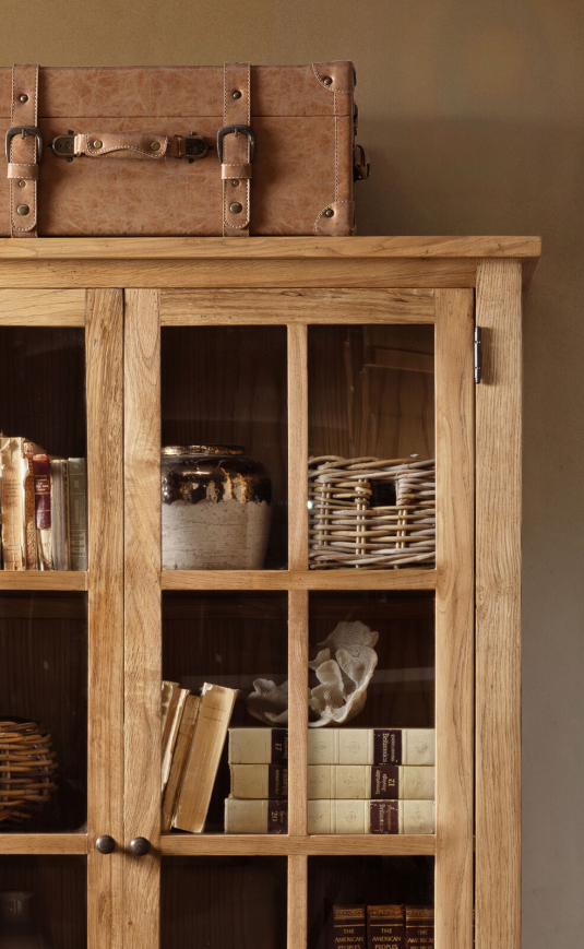 Block & Chisel oak wood bookcase with glass panelled doors