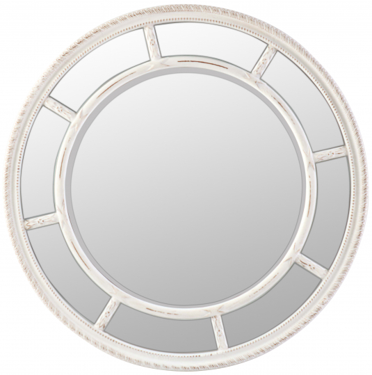 Block & Chisel round mirror with stone white bevel frame