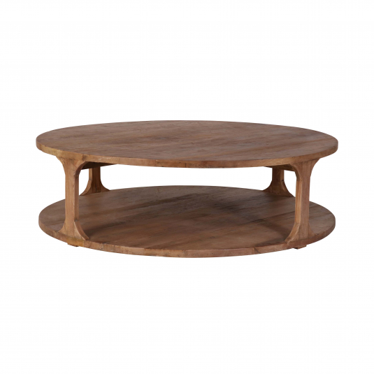 solid round elm coffee table with solid bottom base
