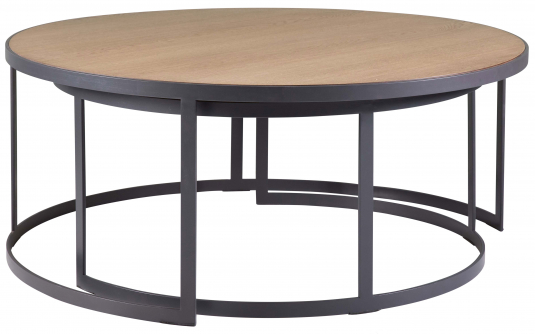Block & Chisel round weathered oak nested coffee table with matt black base