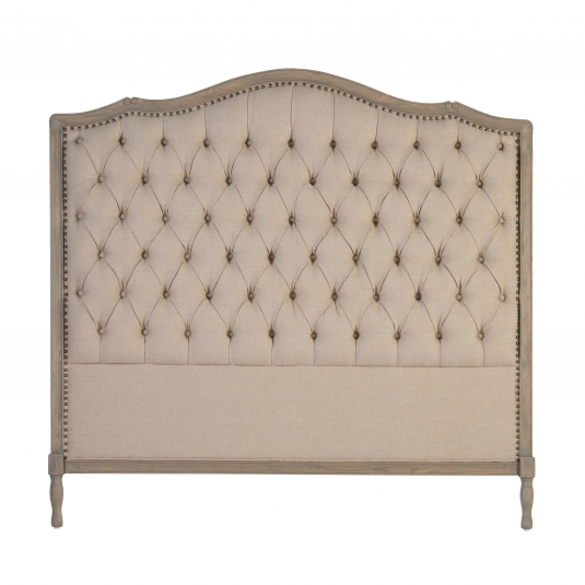 Block & Chisel linen upholstered button tufted headboard with wooden frame