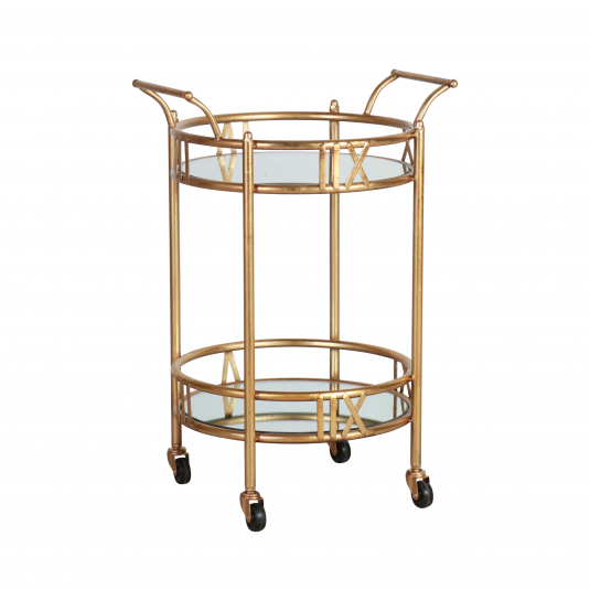 Block & Chisel round metal drinks trolley with mirror shelves gin display 