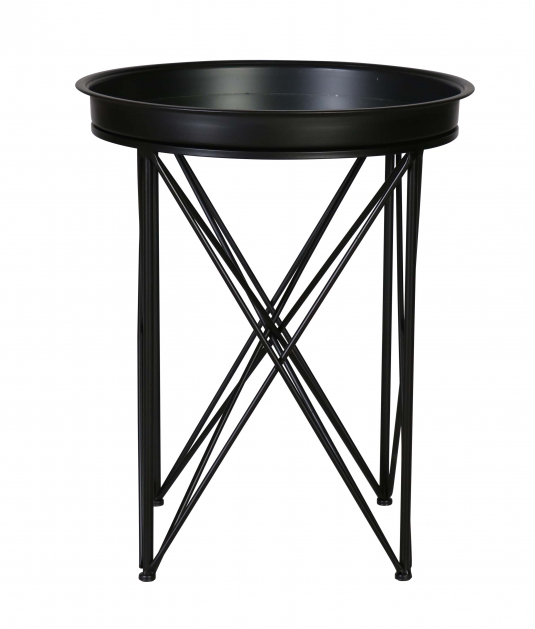 Matt black tray round side table with metal legs
