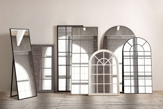 Block & Chisel cathedral styled mirror with white distressed wooden frame