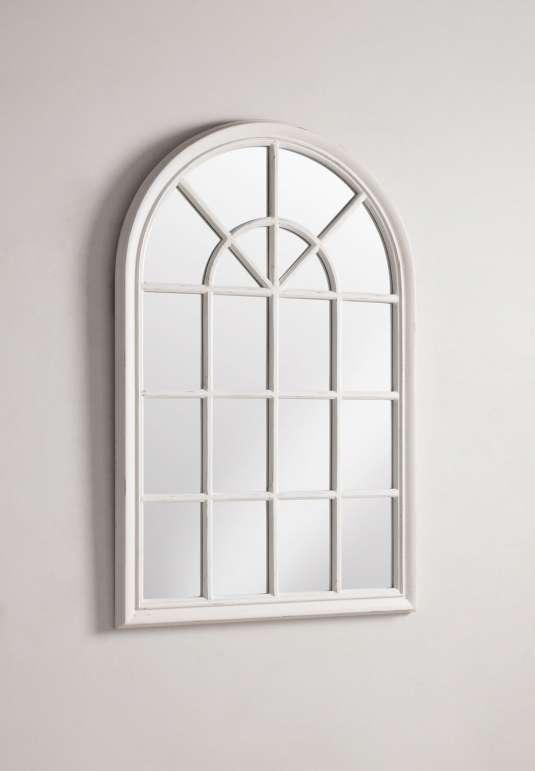 Block & Chisel cathedral styled mirror with white distressed wooden frame