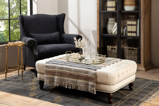 nance tufted ottoman in speckled beige