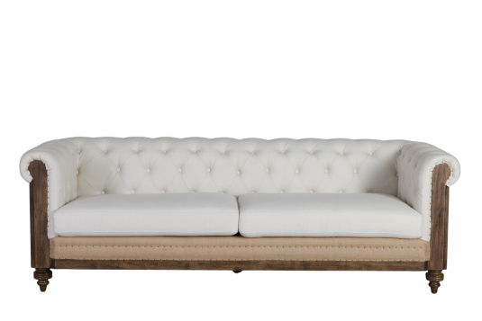 deconstructed chesterfield style sofa with wooden frame