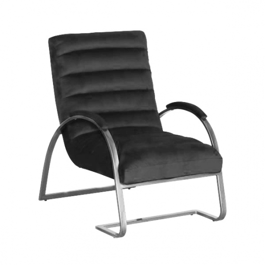 charcoal corduroy occasional chair with armrests and steel legs