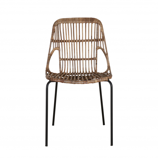 Cane and rattan dining chair with metal legs