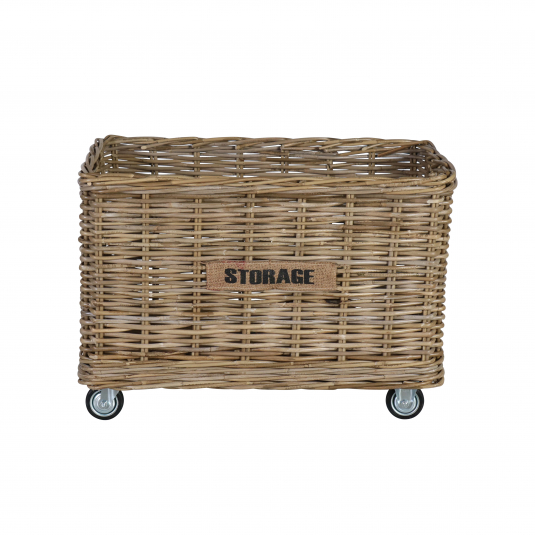 Rattan basket on wheels medium