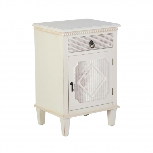cream bedside with drawer and door