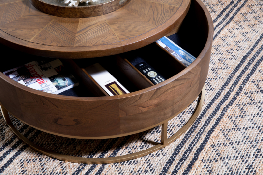 Round oak coffee table with storage 