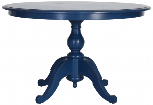 Block & Chisel round weathered oak table with blue lacquer