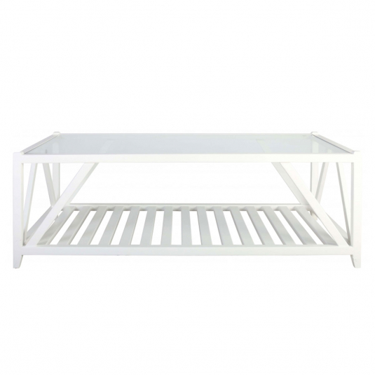 Block & Chisel rectangular flat white coffee table with a glass top
