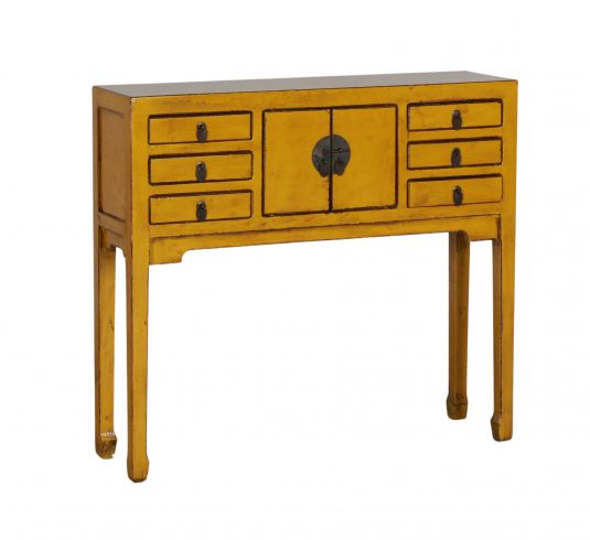 yellow lacquered asian inspired console