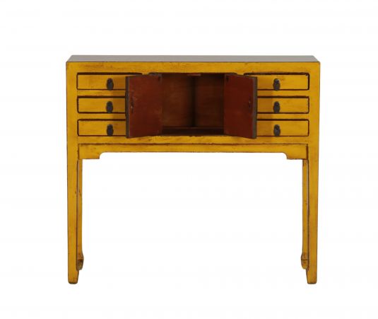 yellow lacquered asian inspired console