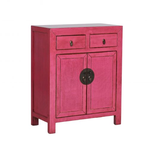 pink lacquered chinese cabinet 2 door 2 drawers