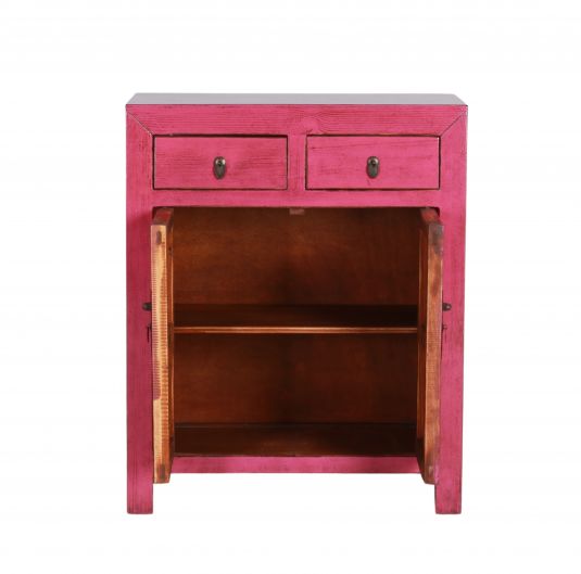 pink lacquered chinese cabinet 2 door 2 drawers