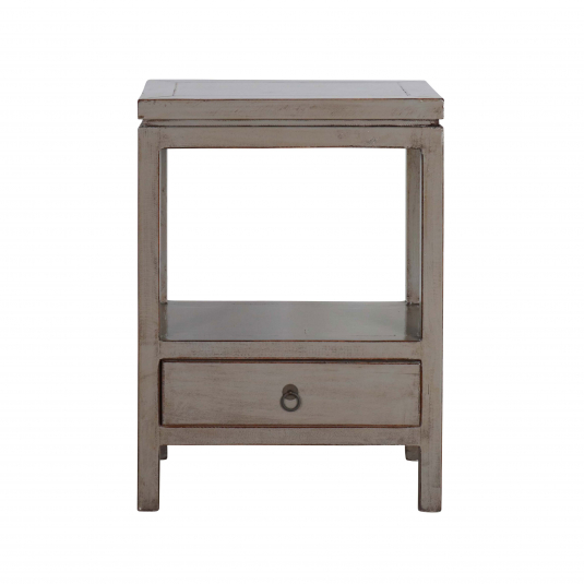grey lacquered bedside table with 1 drawer