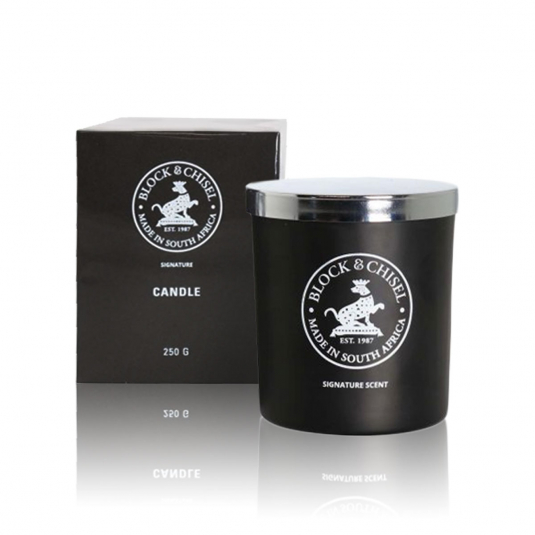 Block & Chisel signature scent mat black candle glass container 
