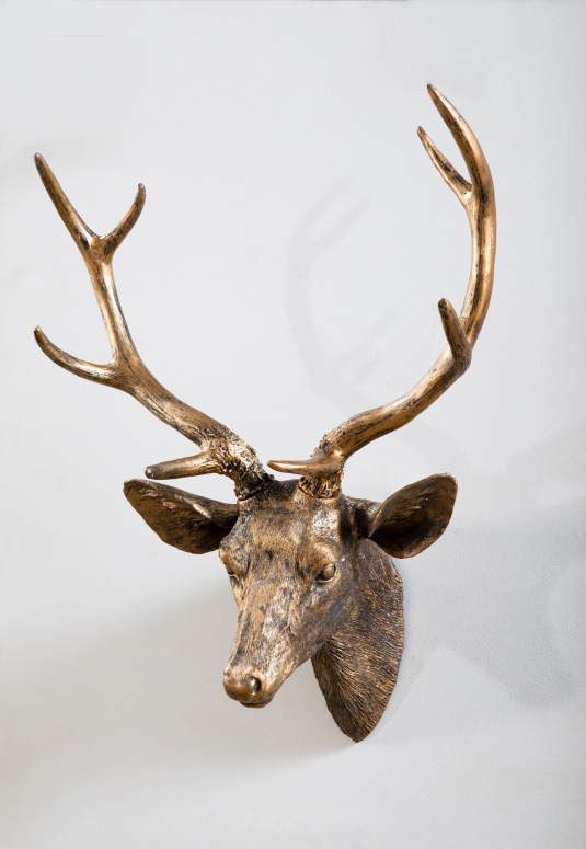antelope deer head with horns wall hanging in gold