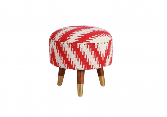 red and white round footstool