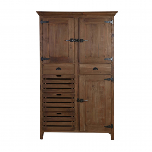 wooden storage cabinet with drawers and shelving