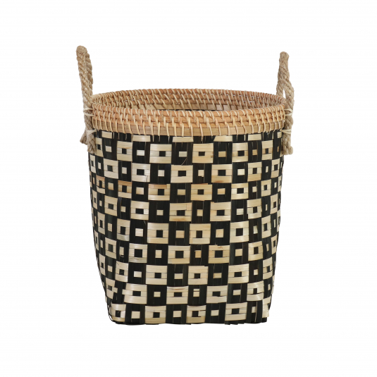 Black and natural basket with handles