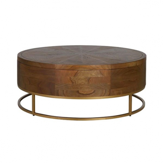 Round oak coffee table with storage 