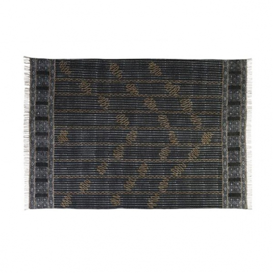 destinty rug in black with mustard squiggle