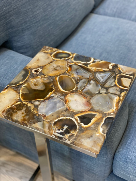 Block & Chisel square side table with agate top and iron base