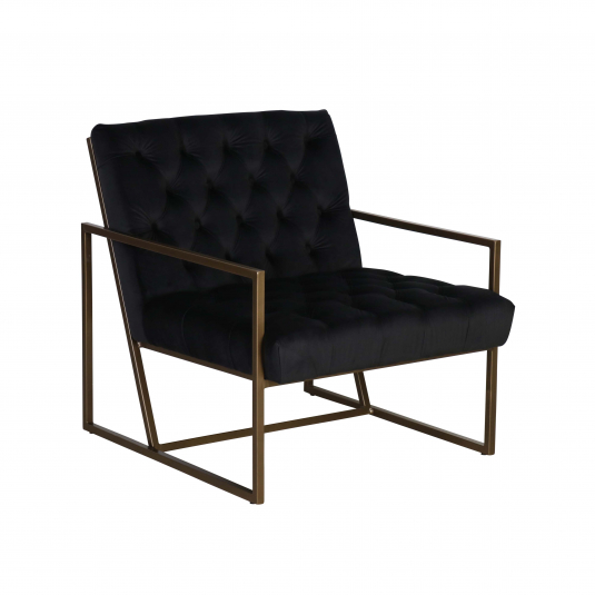 Black Deep buttoned velvet chair with gold metal frame
