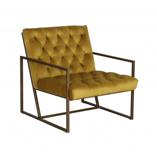 Gold buttoned occasional chair with gold metal frame