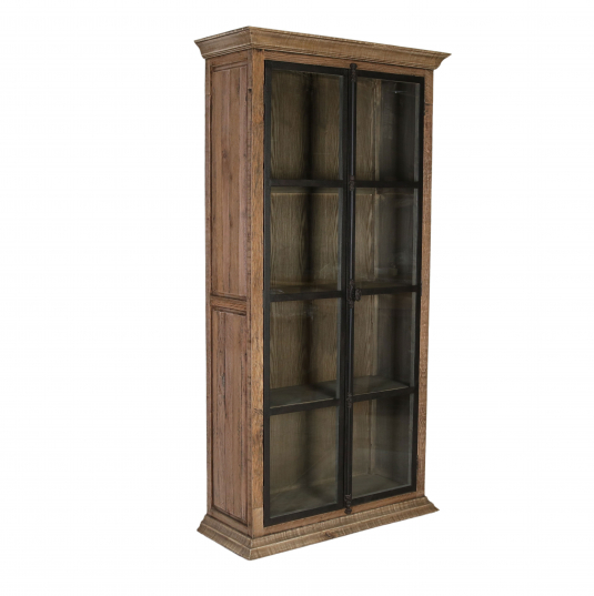 wooden bookcase with glass panel doors 