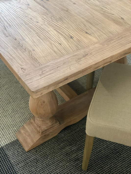 Elm dining table with turned legs