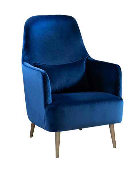 Emily occasional chair in royal blue upholstery with additional back cushion