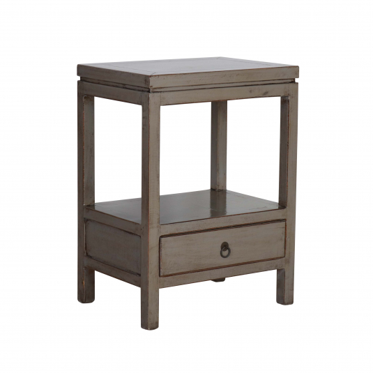 grey lacquered bedside table with 1 drawer