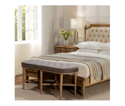 Grey tufted bed end with 6 legs