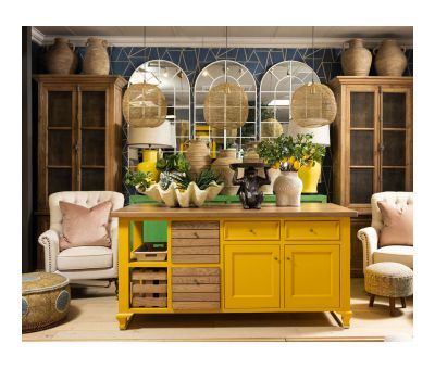 Toulouse kitchen island in yellow and weathered oak 