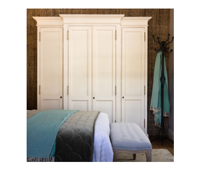 Block & Chisel weathered oak breakfront wardrobe in Antique White with clay