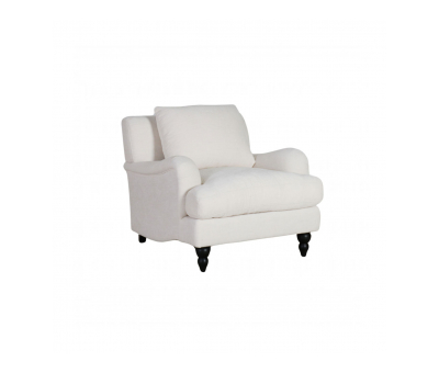 mission armchair upholstered in cream brown wooden feet