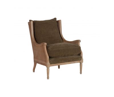 French style wingback chair with rattan detail 