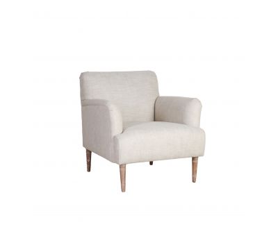 Upholstered armchair with wooden legs linen