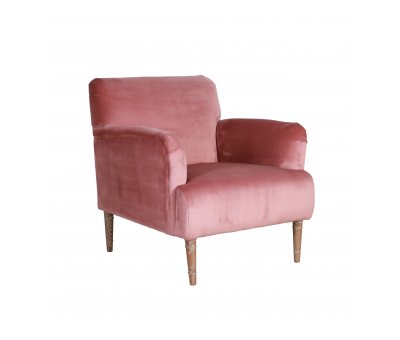 Upholstered armchair with wooden legs woodrose