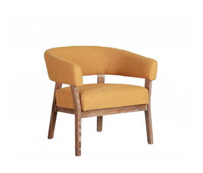 mustard upholstered tub chair with oak frame 