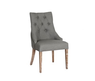 grey upholstered dining chair with buttoned back detail oak legs Château Collection